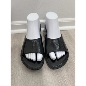 Born Black Leather Wedge Slide Sandals Women 10 Open Toe Mule Comfort Boho